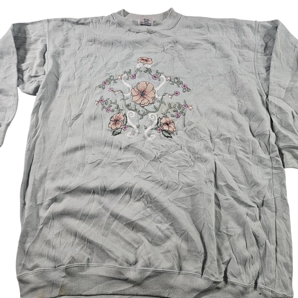 Leisure Time Sweatshirt Womens 20/22 Green Floral Graphic Crewneck Pullover‎